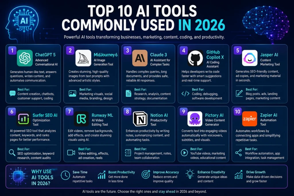 A Complete Guide of Top 10 AI Tools Commonly Used in 2026